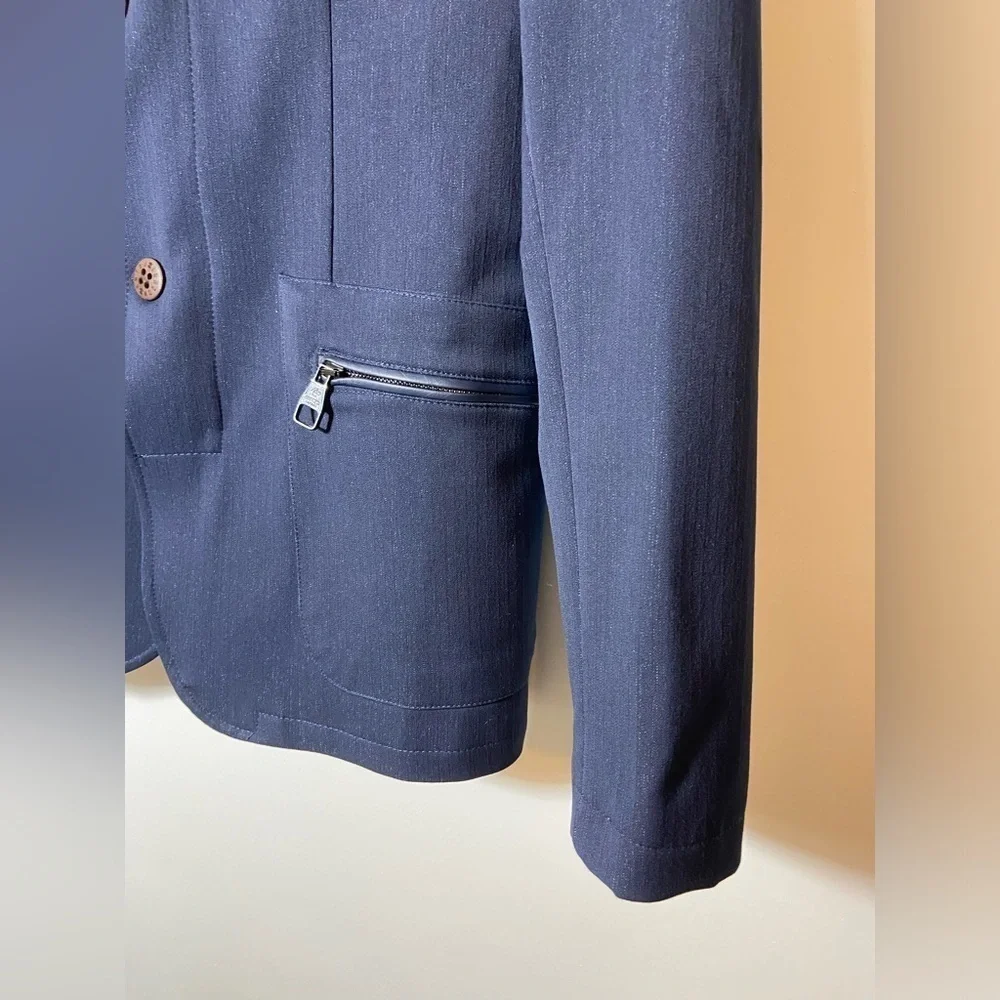 RNT23 Blazer Jacket Mens Size 46 Denim Leather Trim Full Zip Sport Coat NWT $259